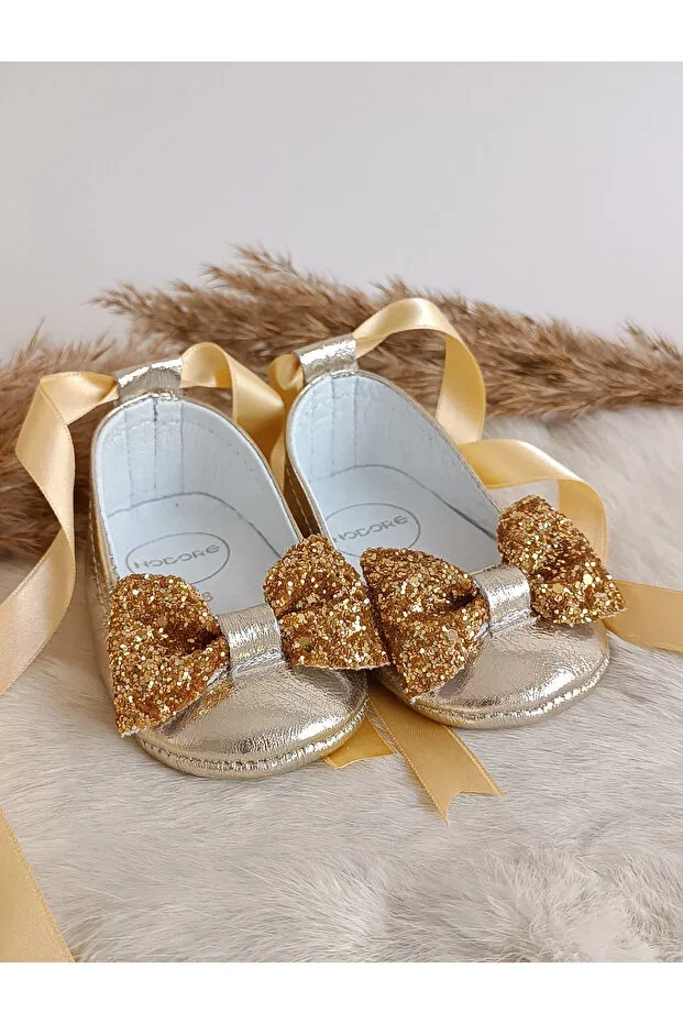 Детские туфли-лодочки из натуральной кожи Perla gold Hodore, With Gold Stones — фото 3