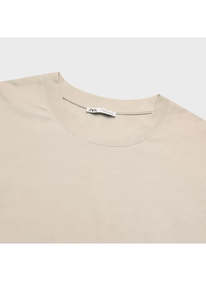 Футболка с коротким рукавом хлопковая Zara, серо-абрикосовый — фото 4