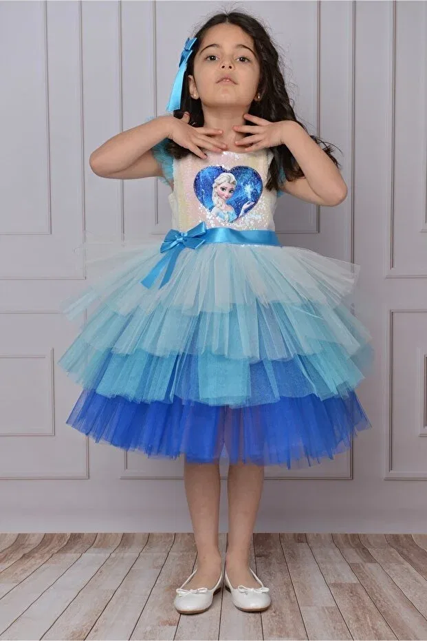 Детское платье для девочек с принтом Elsa sequin birthday princess costume and dress Delfini Kids, Mixed — фото 3