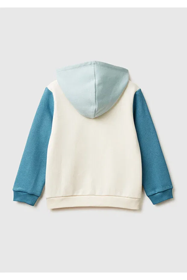 Детское худи для девочек цвет-блок United Colors Of Benetton, Ecru-Blue — фото 2