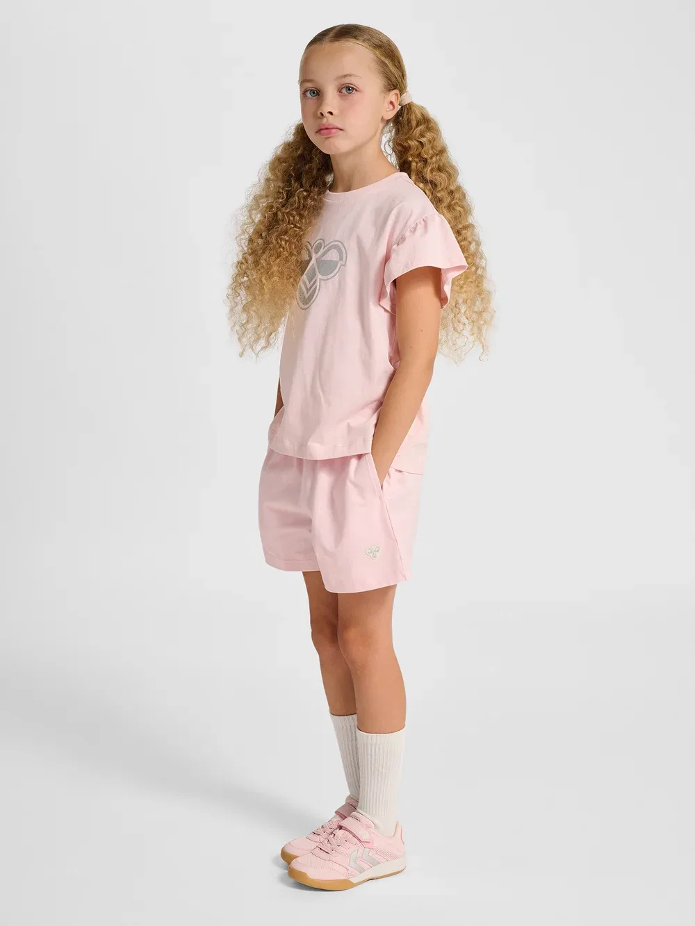 Футболка Hmljr с рюшами, футболка с принтом "Большая пчела" Hummel, Pale Lilac