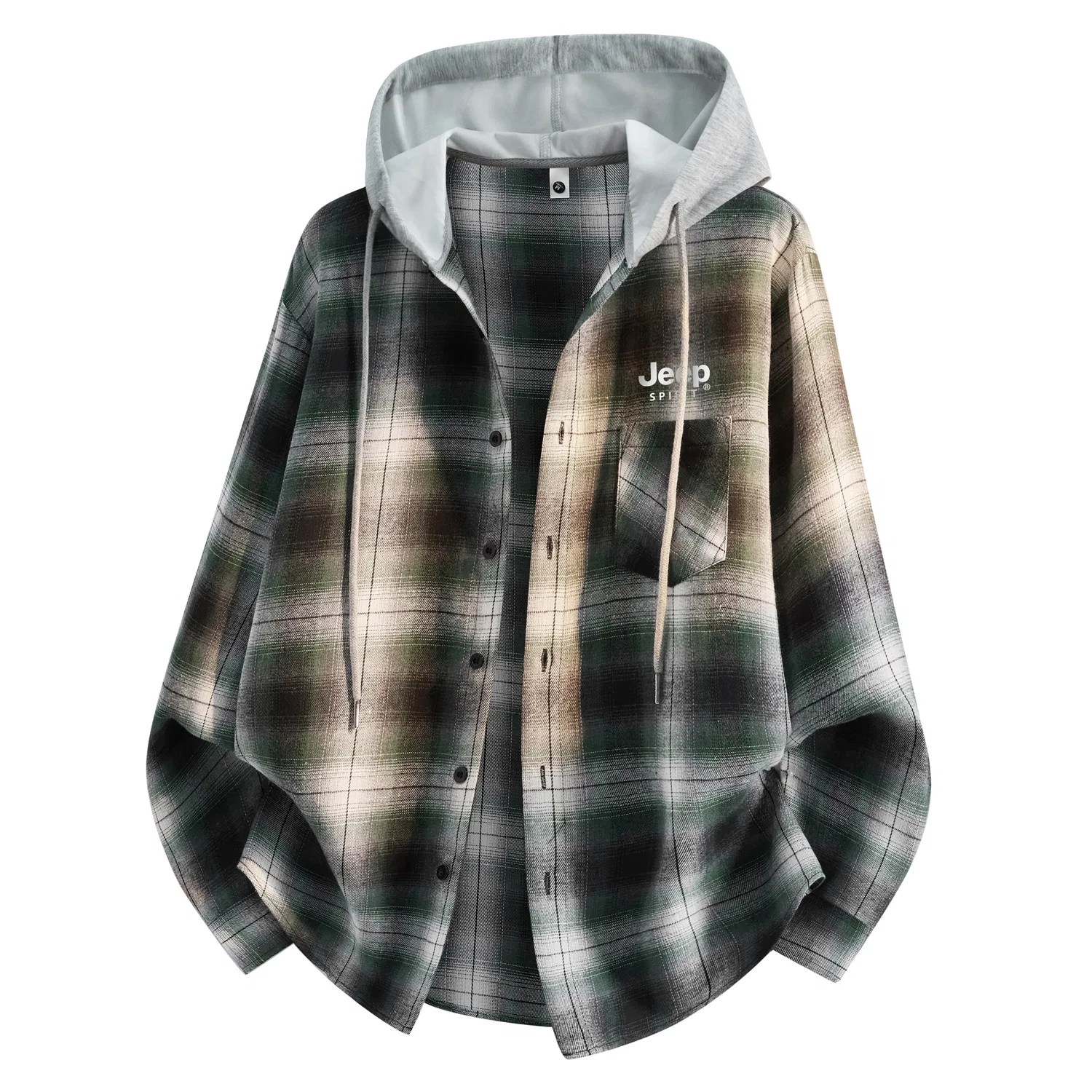 Детская фланелевая рубашка с капюшоном, модель Green Plaid, JEEP SPIRIT, Green Plaid