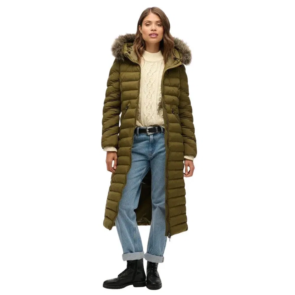Женское длинное пальто с капюшоном Fuji Superdry, Зеленое — фото 2