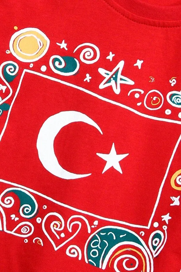 Детская футболка для девочек с принтом 100% Cotton Turkish Flag Girl Boy T-Shirt Red Perendi, Red — фото 2