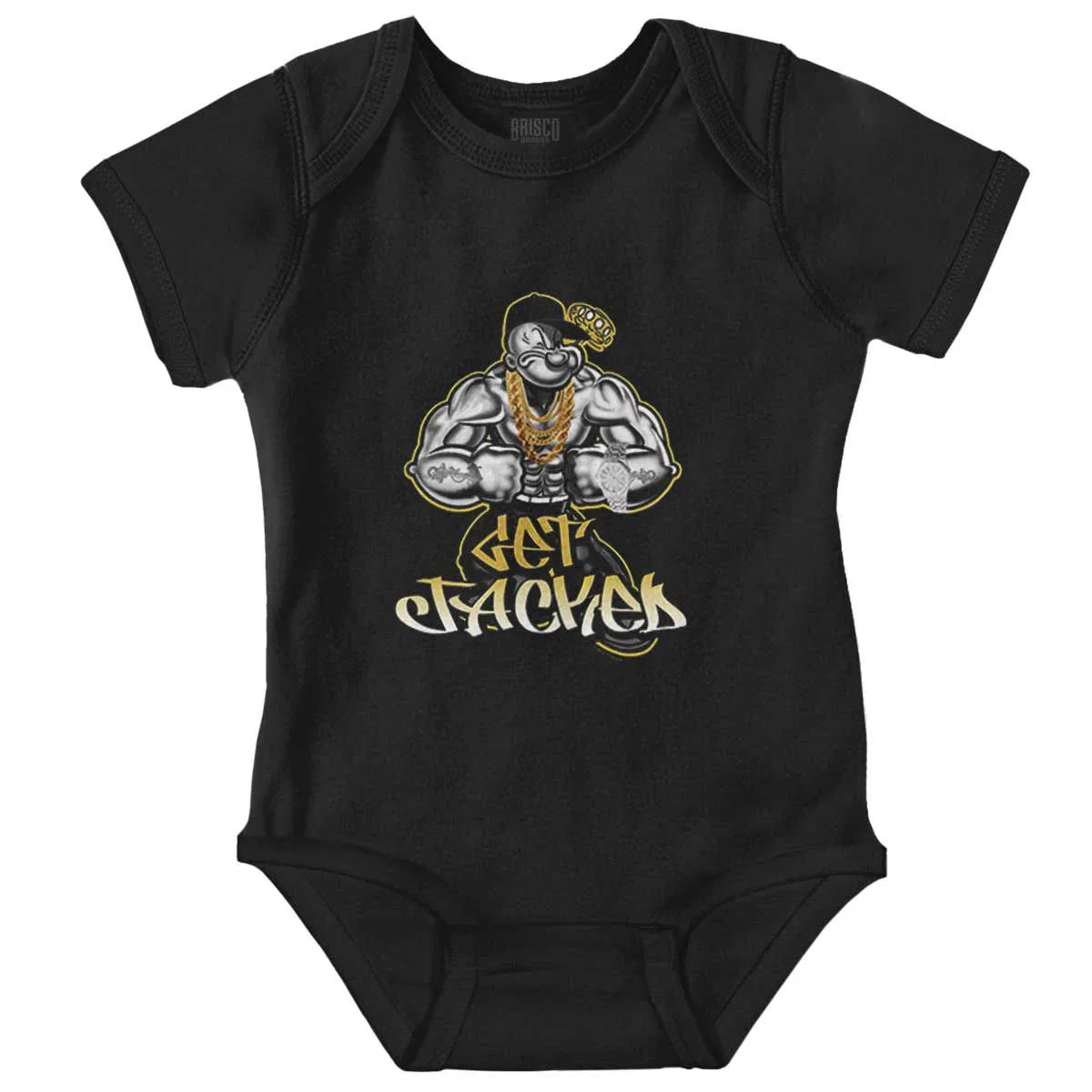 Детское боди-комбинезон с коротким рукавом Popeye Get Jacked Muscle Brisco Brands, Black