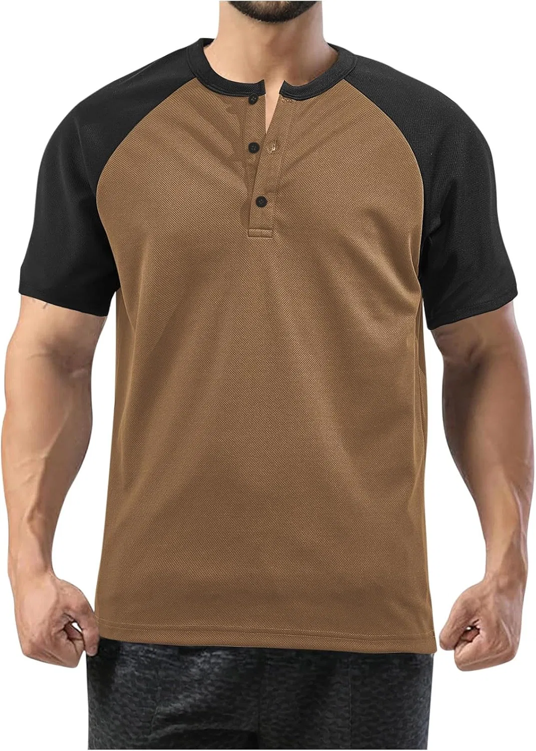 Мужская футболка с длинным рукавом, Basic Button Henley, Brown