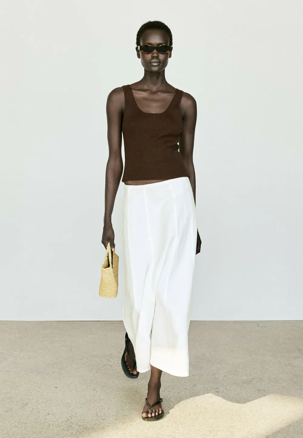 Миди-Юбка из 100% льна с эффектом джинсовой ткани - юбка А-силуэта Massimo Dutti, White — фото 2