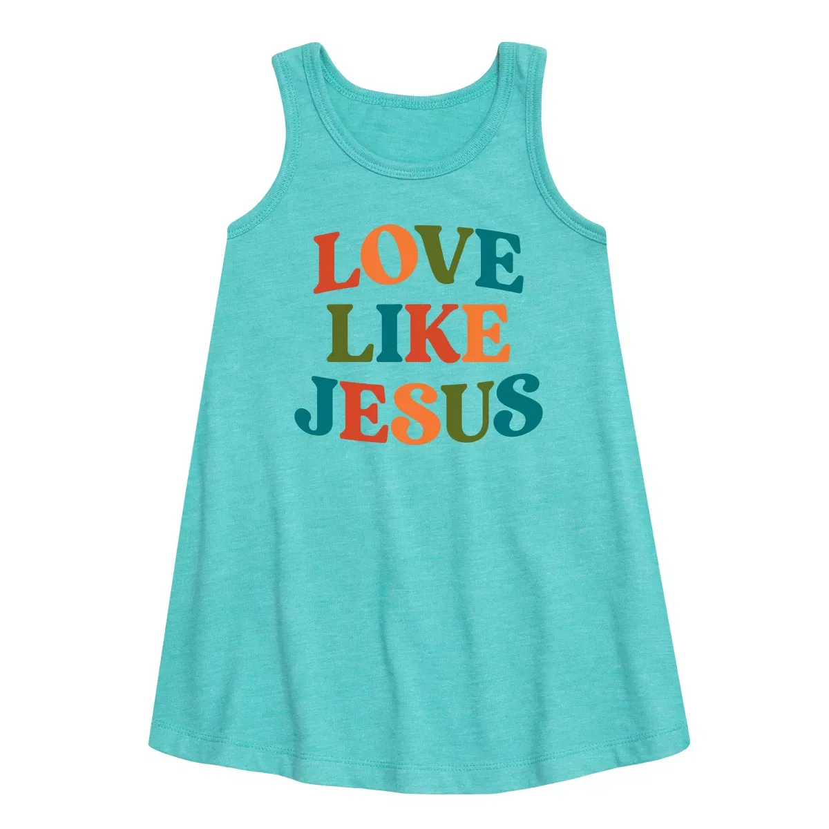 Детское платье-трапеция без рукавов Love Like Jesus Instant Message, Turquoise