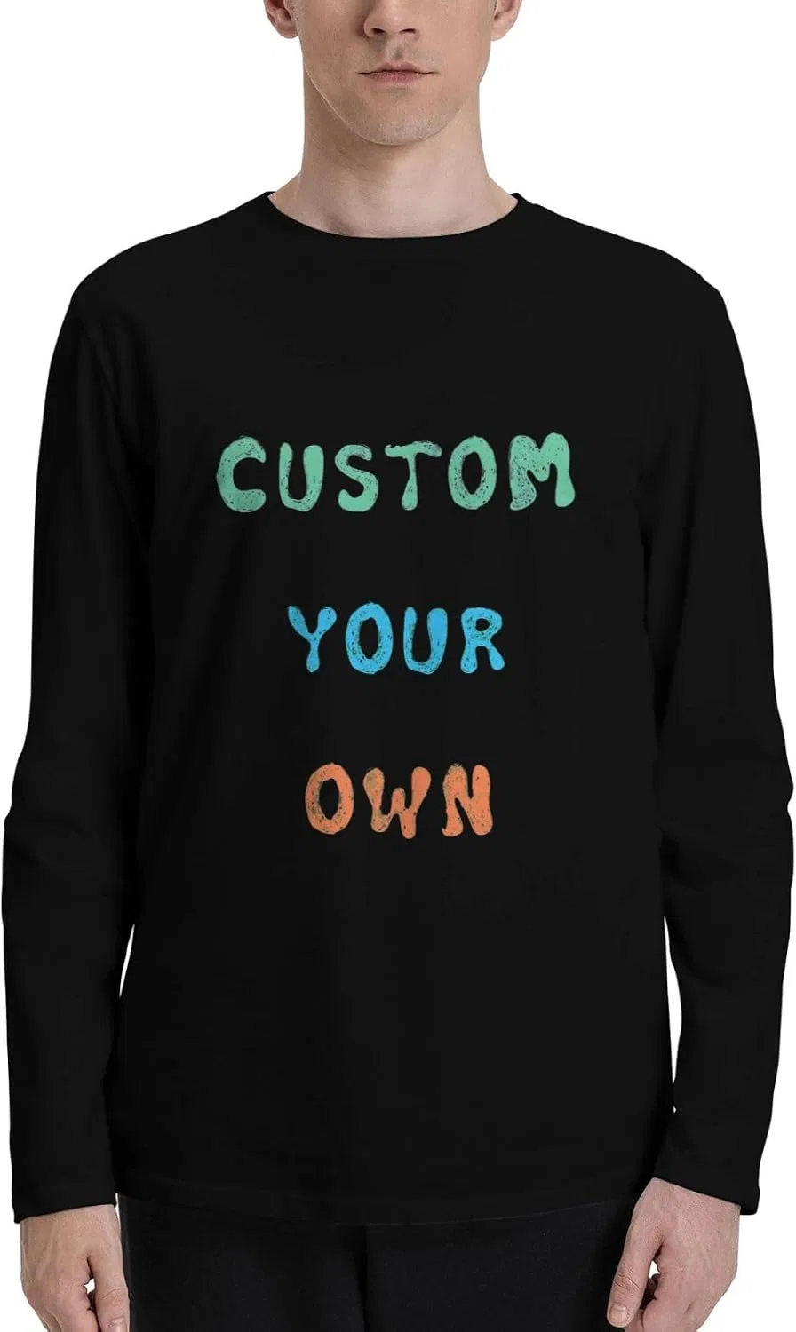 Мужская кастомная футболка с длинным рукавом Crew Neck Cotton, Black