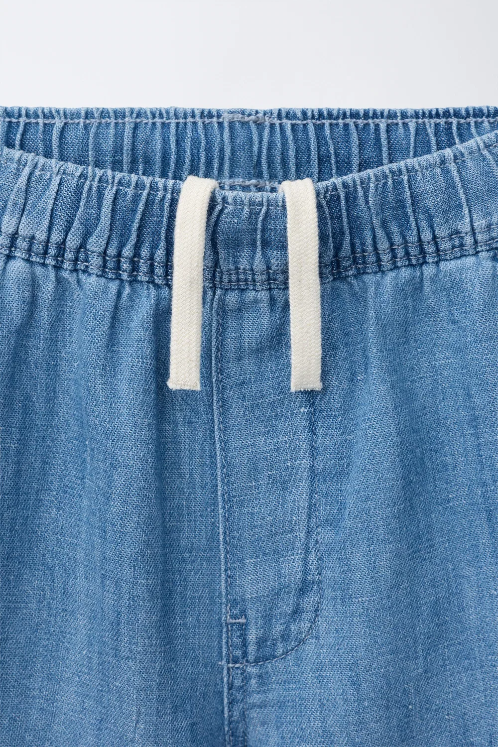 Джинсовые шорты-бермуды из хлопка и льна ZARA, Blue — фото 3
