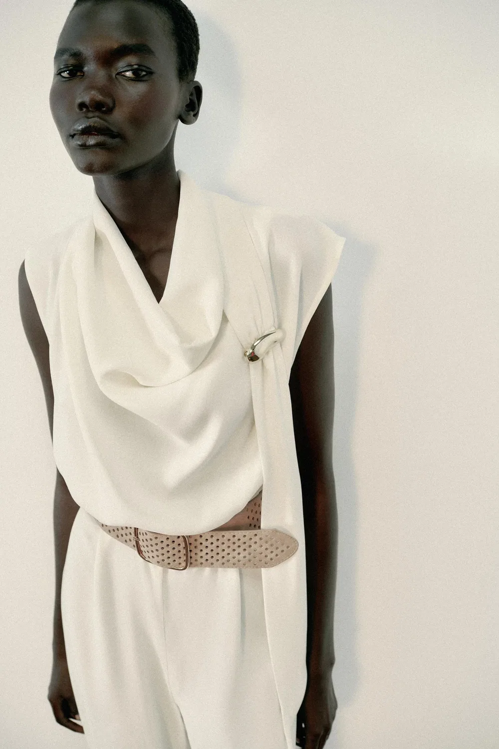 Комбинезон с поясом золотистого цвета ZARA, White — фото 3