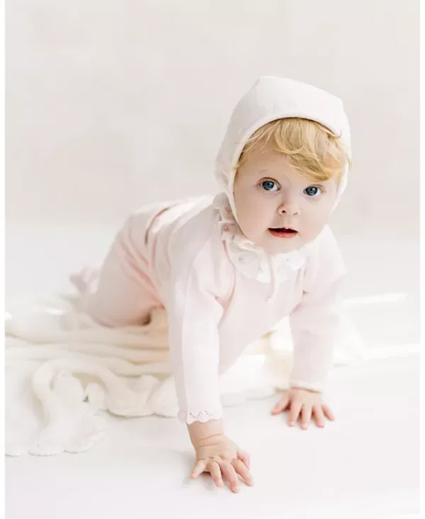 Детский комплект для девочек с рюшами Rose Ruffle Collar Diamond Knit Set Feltman Brothers, розовый — фото 2