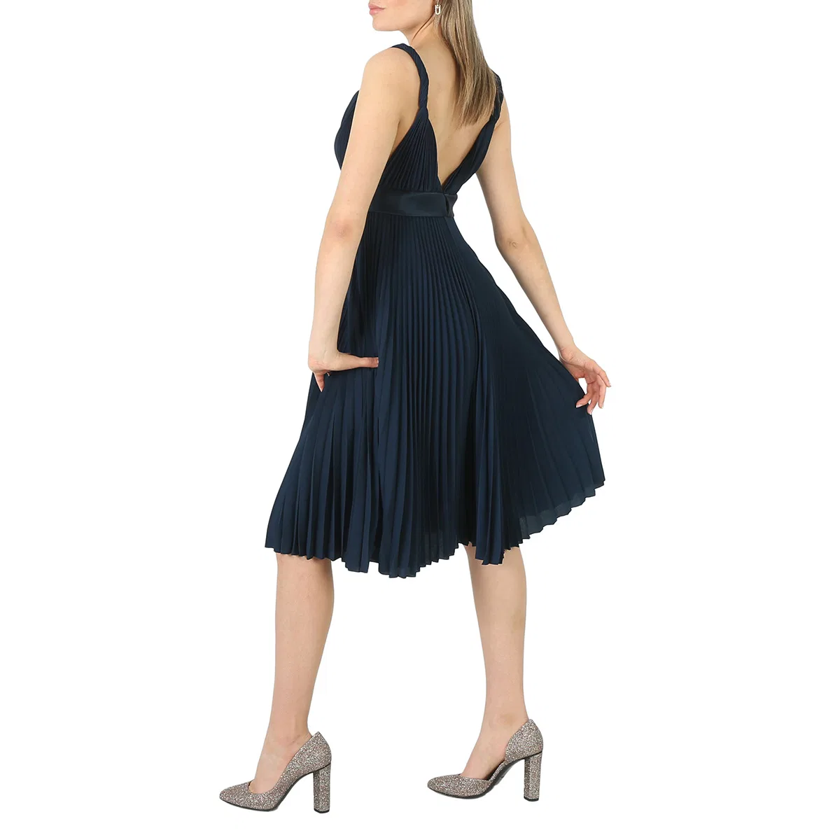 Платье-трапеция с плиссе Burberry Ladies Ink Blue Empire-Line Pleated Dress, Ink Blue — фото 3