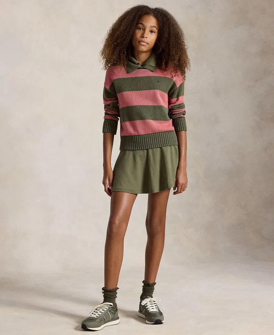 Свитер-поло с длинным рукавом, модель Striped Long-Sleeve Polo Sweater Polo Ralph Lauren, Cruise Olive Multi — фото 2