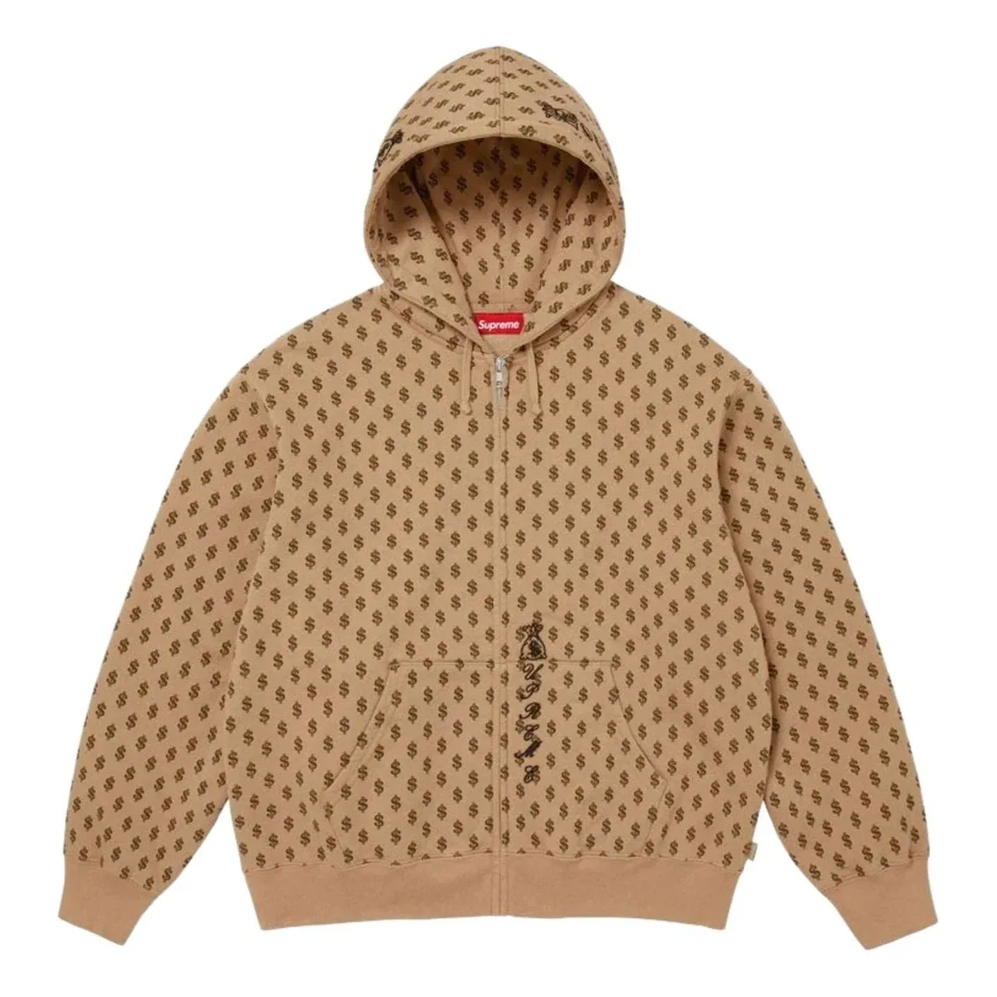 Мужское худи FW26 God Over Money Zip Up Hooded Sweatshirt 'Money' Supreme, Money