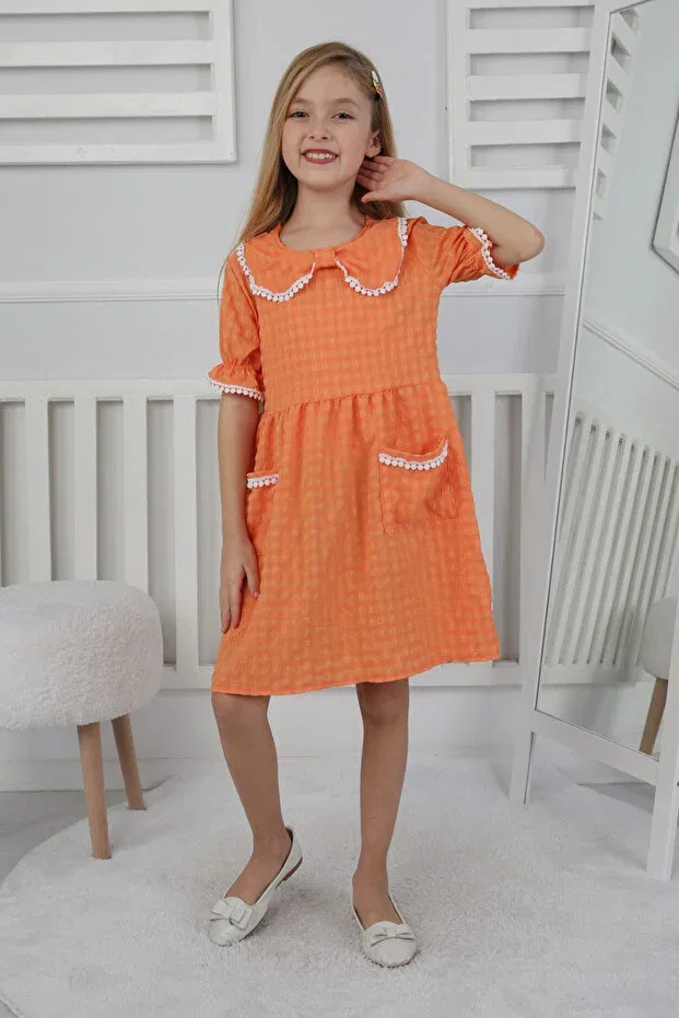 Детское платье для девочек из сорочки с воротником Питер Пэн Öykü Kids, Orange