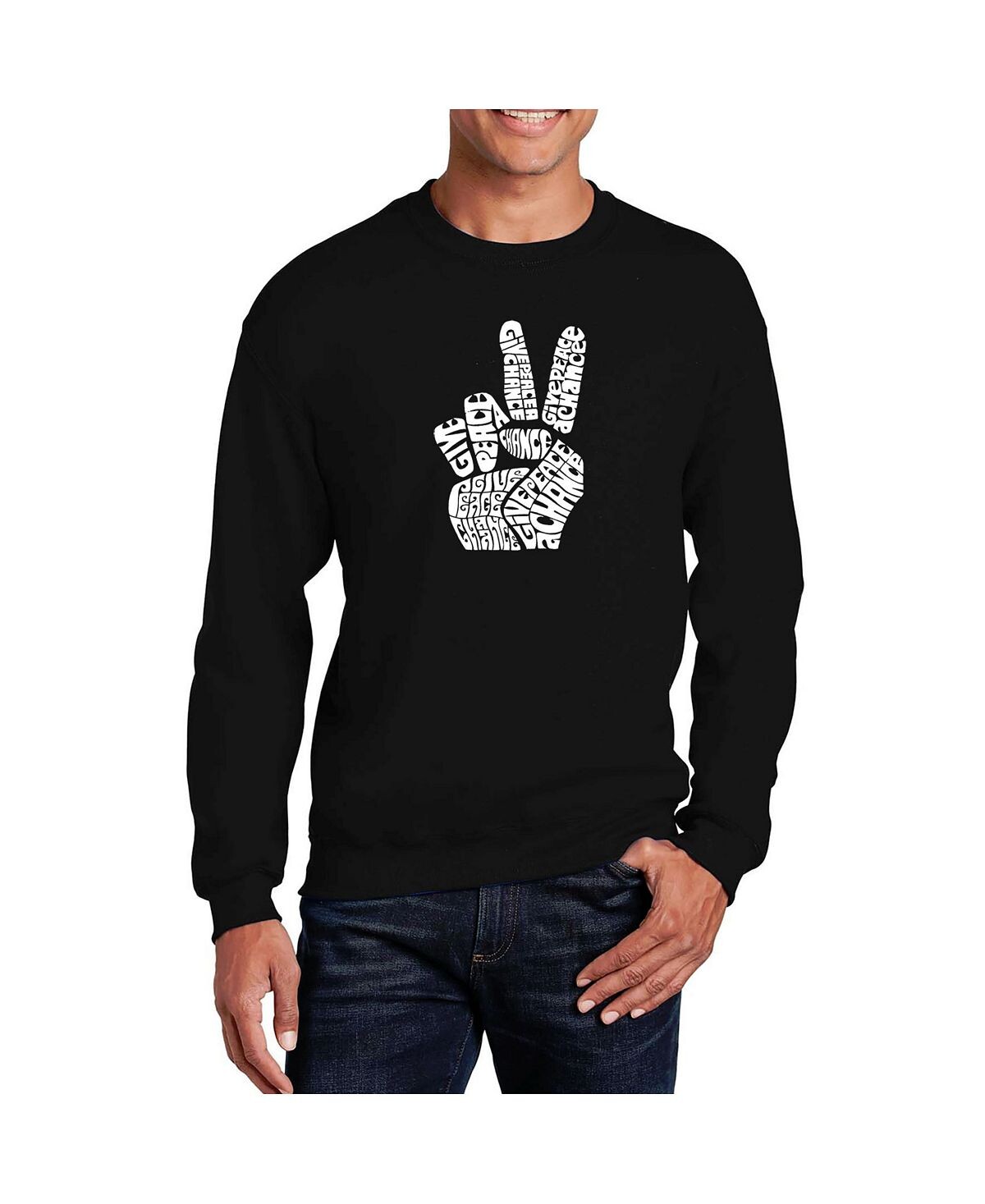

Мужская толстовка с круглым вырезом word art peace fingers LA Pop Art, черный