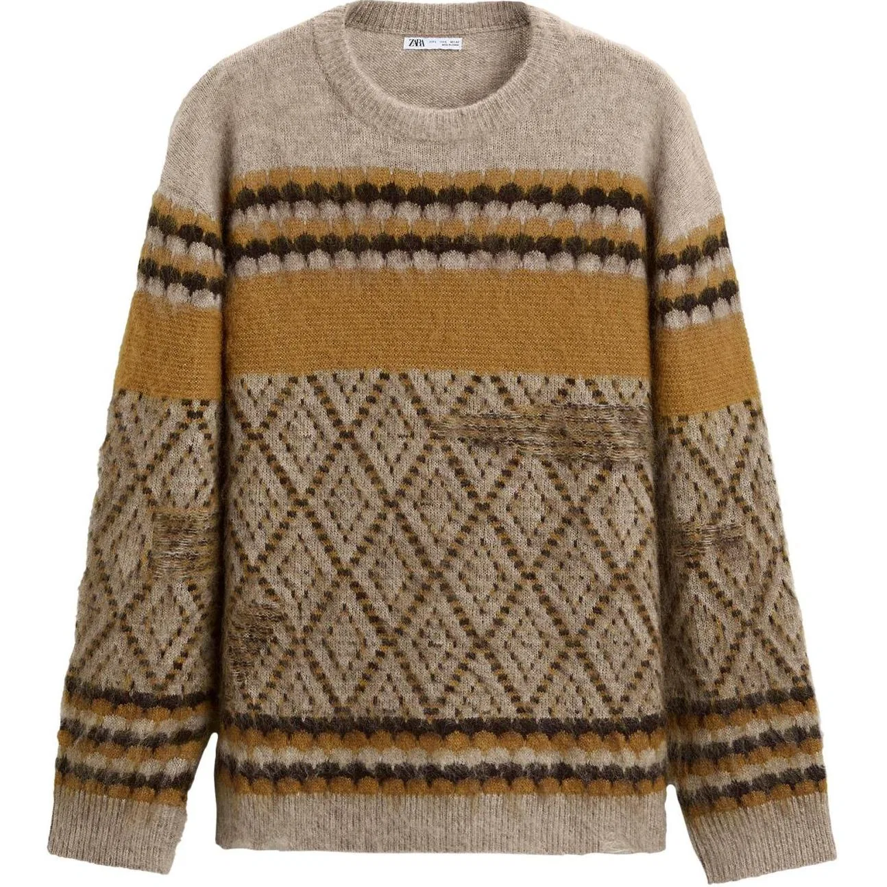 Мужской свитер с круглым вырезом, горчичный, ZARA, Mustard