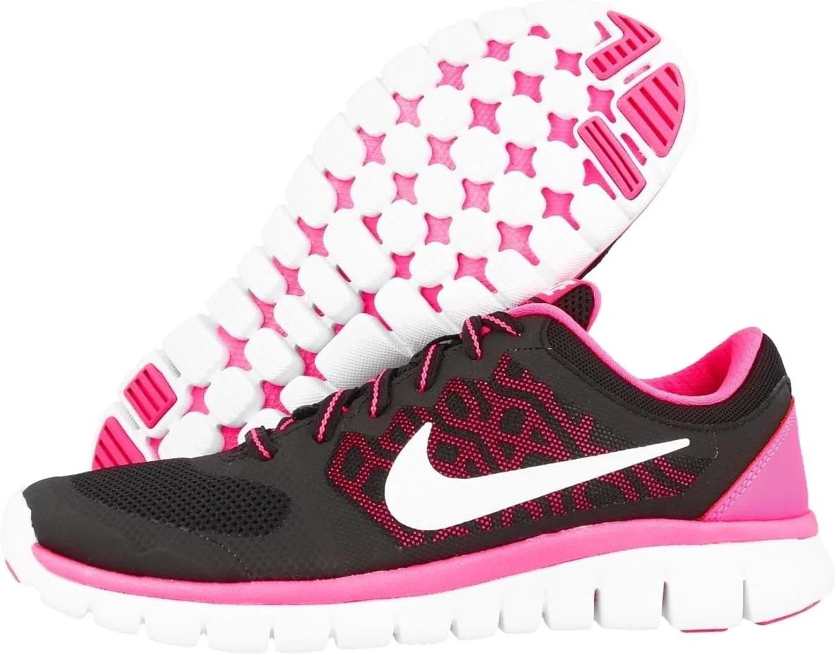 Детские кроссовки для девочек с принтом Flex Run Nike, Black/Pink Pow/White — фото 3