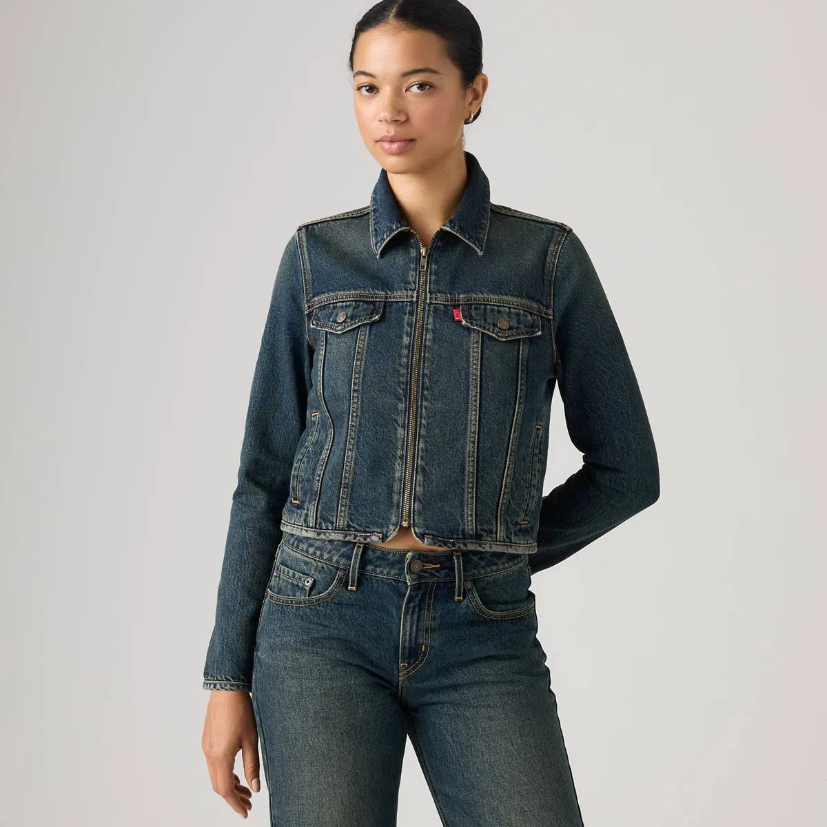 Оригинальная куртка дальнобойщика на молнии Levi's, Happy Tale Trucker - Dark Wash