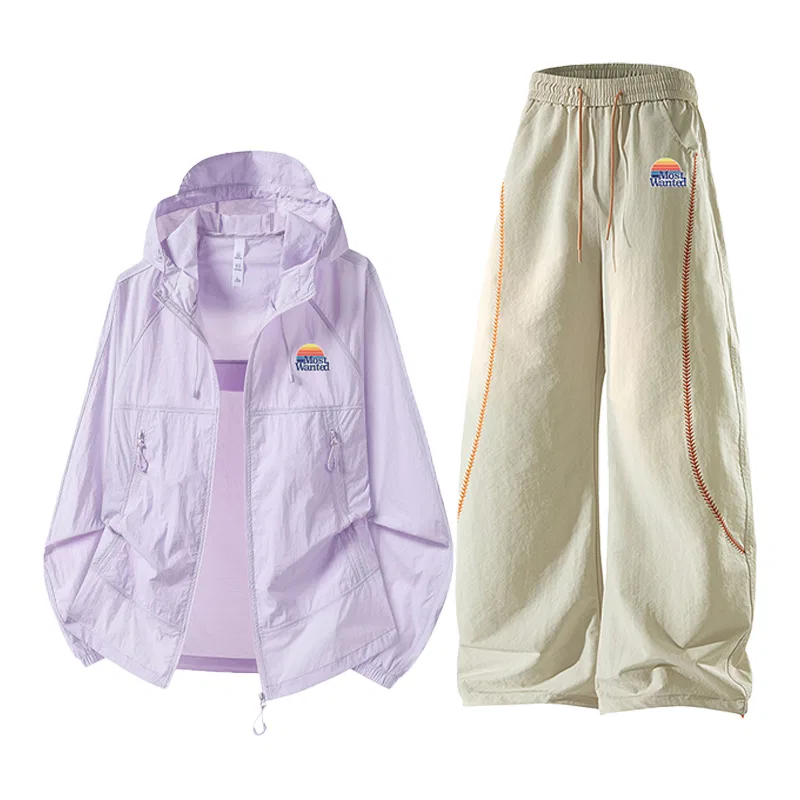Детский комплект спортивной одежды с брюками Casual Sportswear Unisex Thin MostwantedLab, Lanbing Purple+Apricot Pants