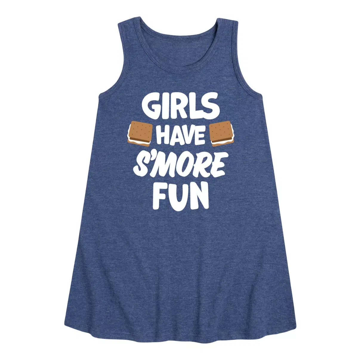 Детское платье-трапеция без рукавов Girls Have Smore Fun Instant Message, Heather Navy
