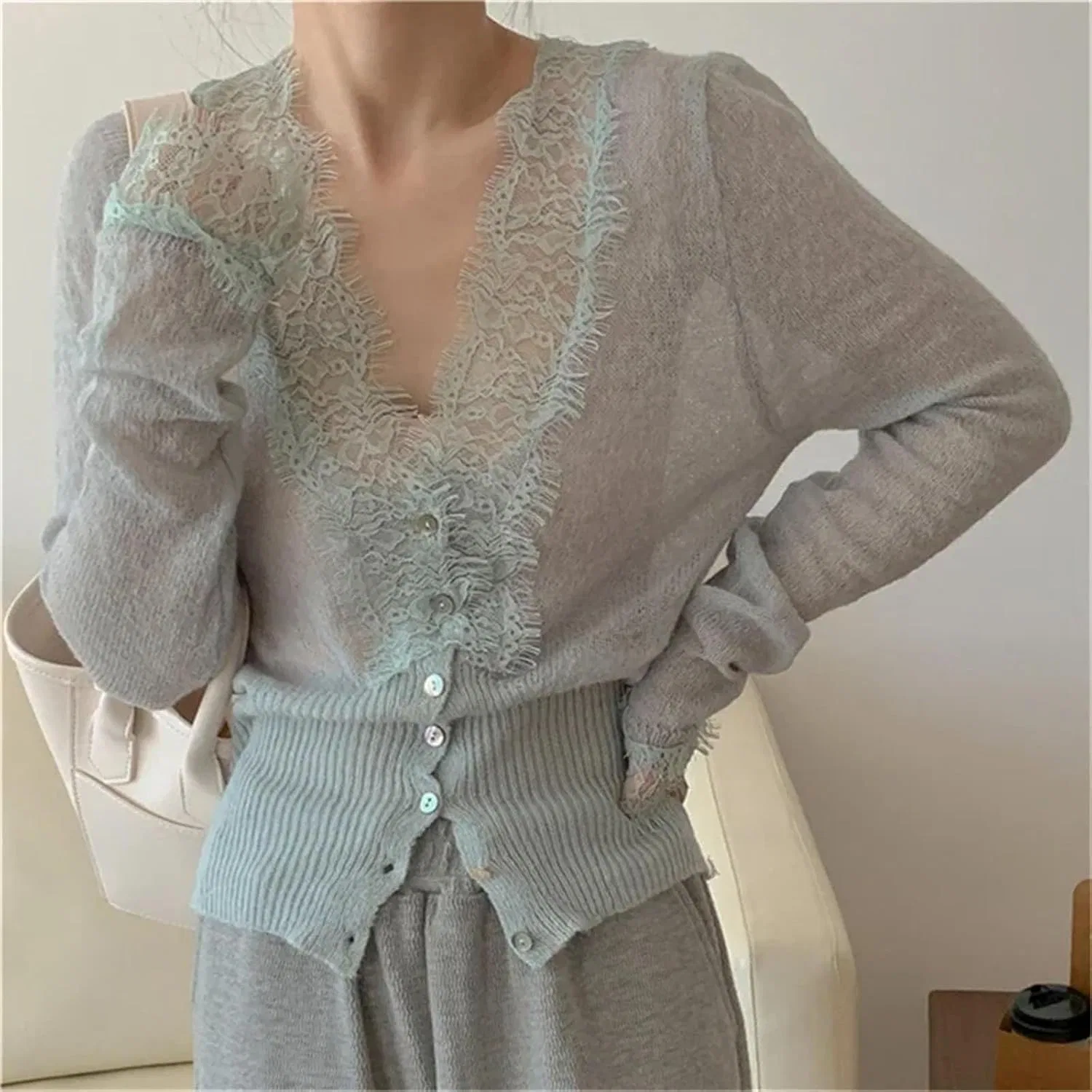Женский кардиган Vintage Lace Knitted, розовый — фото 3