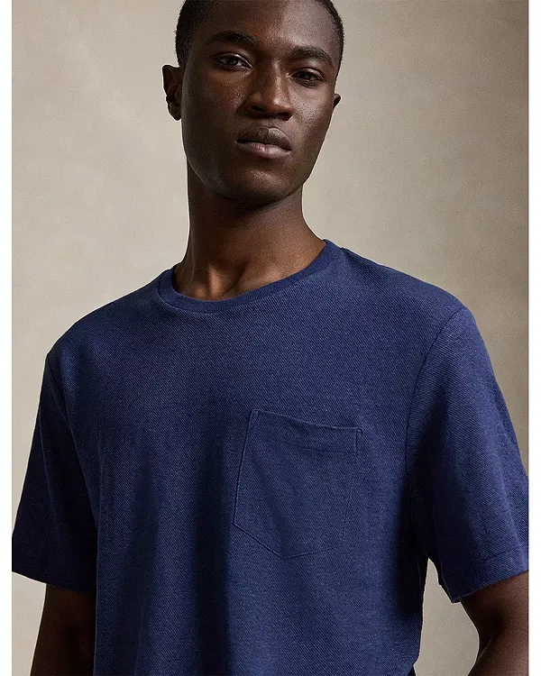 Мужская футболка из льна с сетчатой структурой Polo Ralph Lauren, темно-синий — фото 4
