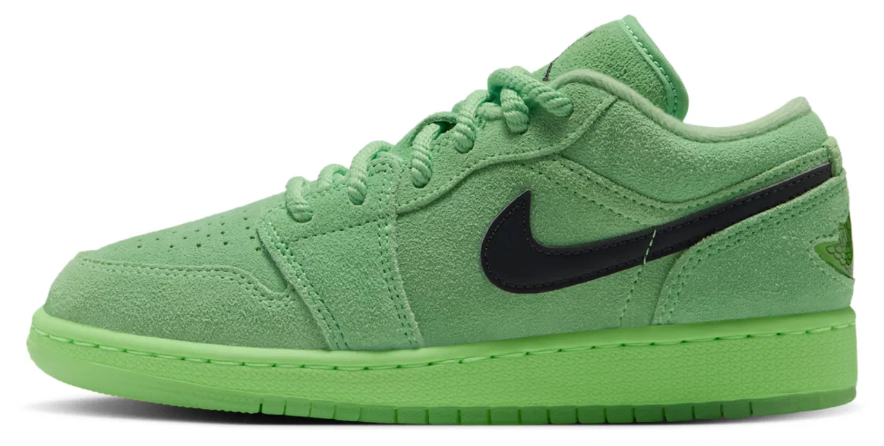 Детские кроссовки для мальчиков с кожаным верхом Air Jordan 1 Low SE Jordan, Lime Blast Anthracite Lime Blast — фото 2