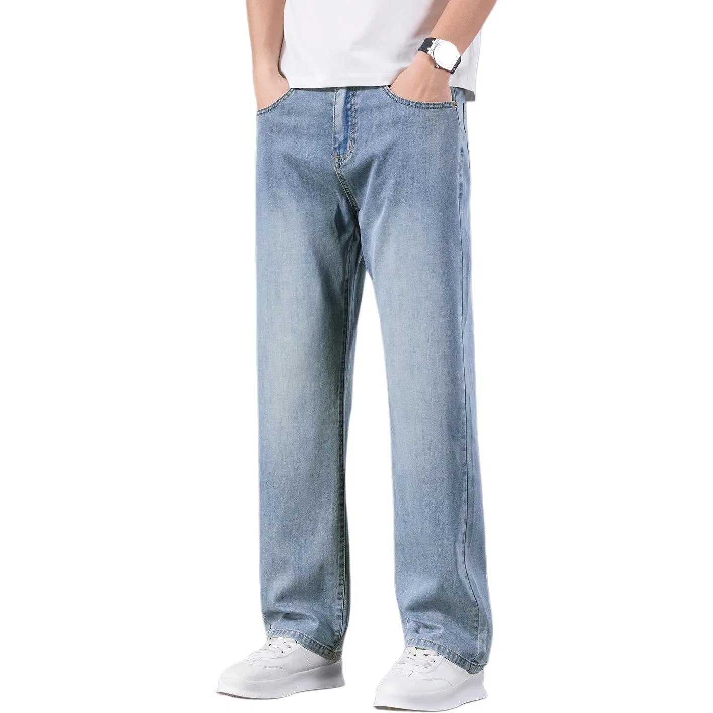 Детские джинсы прямого кроя с заниженной талией Tencel Thin Stretch Loose Straight Leg Jeans Tonlion, Light Blue
