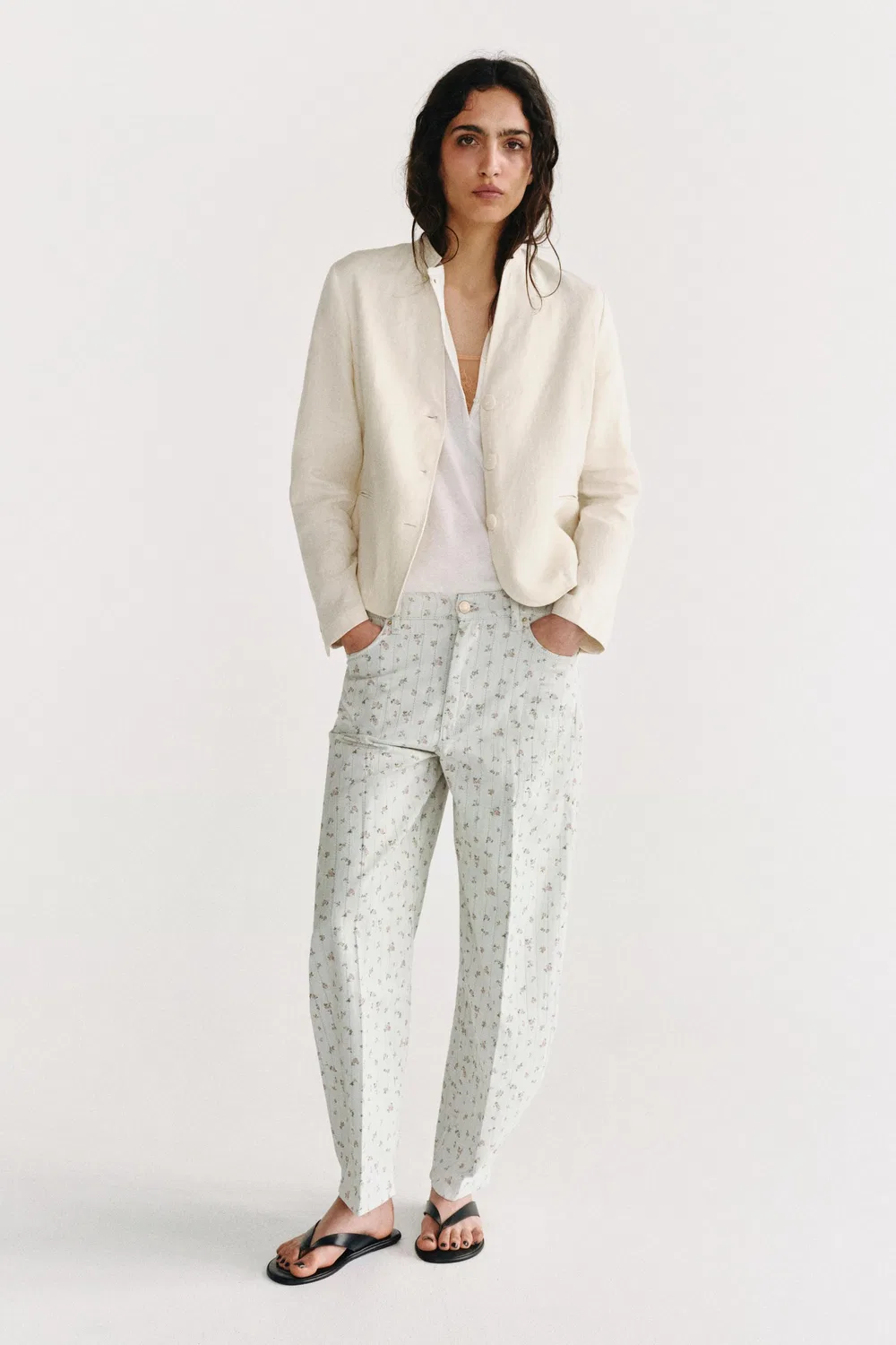 Джинсы с высокой талией и цветочным принтом из коллекции ZW. ZARA, Light blue — фото 4