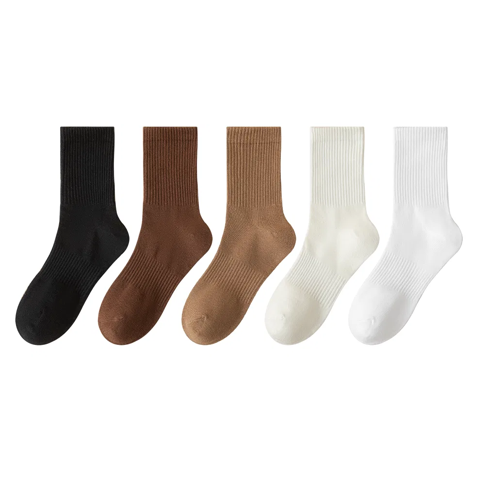 Детские носки с принтом MINISO, Цвет 5 Pack Black+Coffee+Camel+Milk White+White