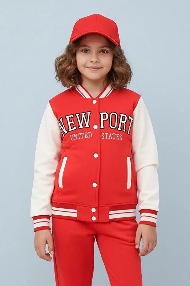 Детская куртка для девочек с принтом Girl's brushed inside thick college jacket Wanex, Pomegranate Blossom