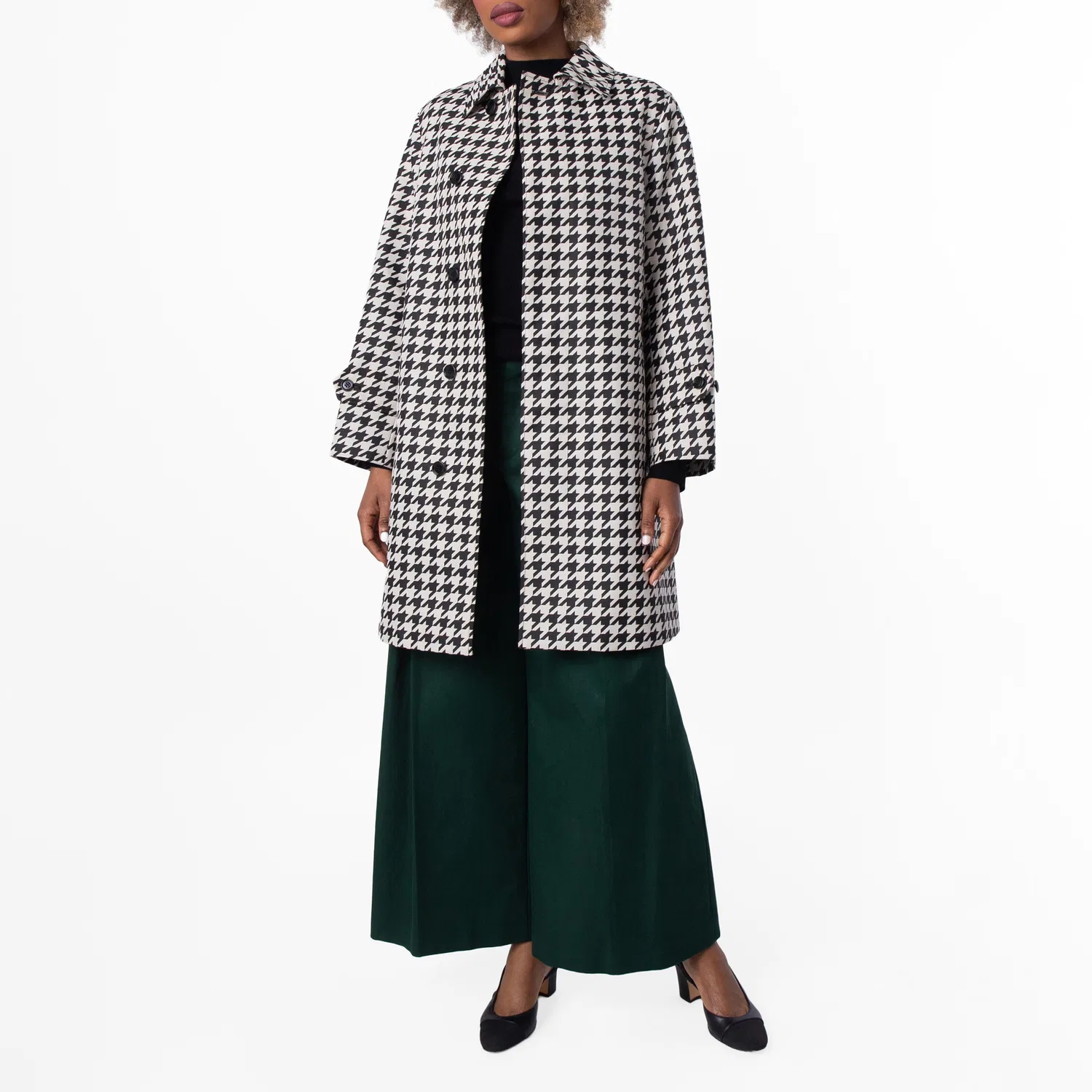 Пальто-автокуртка из твила с принтом «гусиная лапка» Houndstooth-Print Twill Car Coat Burberry, Black Ip Chk