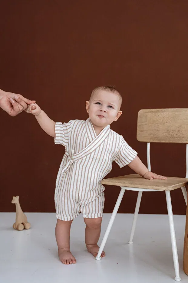 Детское боди-комбинезон для новорожденных хлопковый kimono romper Tba Collection, Beige