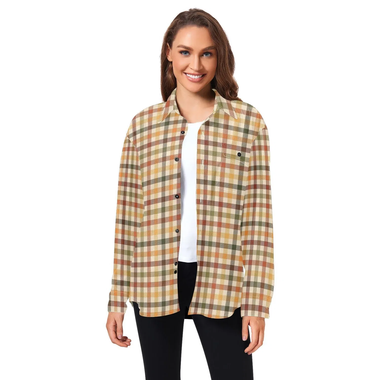 Женская куртка из вельвета в клетку с длинным рукавом, Caldo Plaid Autunno Giallo