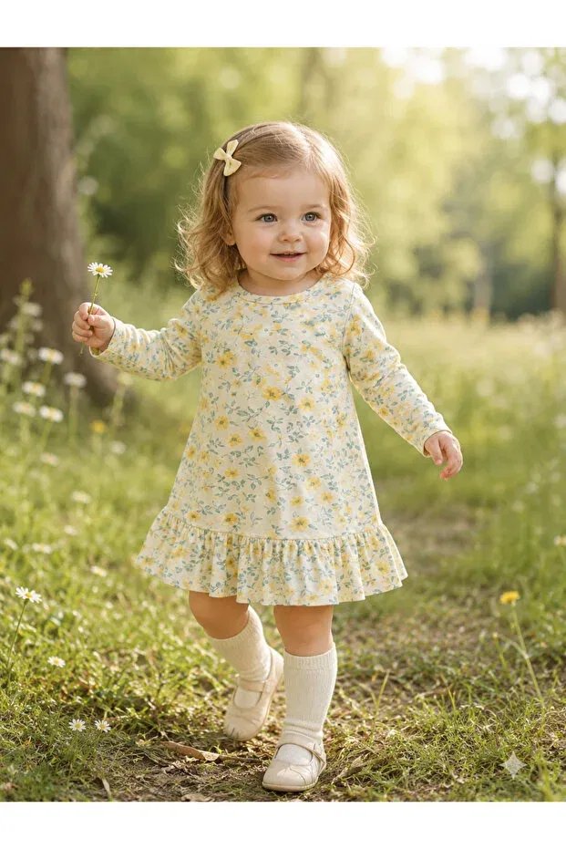 Детское платье для девочек хлопковое с принтом Difa Kids, Beige