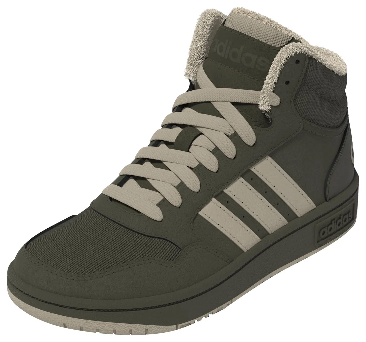 Детские кроссовки для мальчиков и девочек на шнуровке Hoops Mid 3.0 Kids Adidas, Night Cargo Clay Brown Core Black