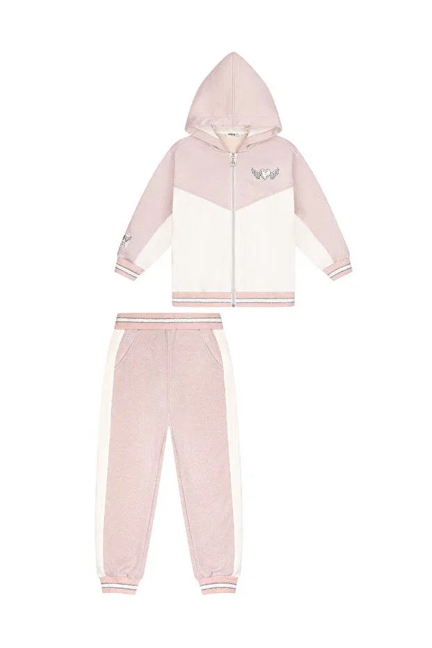 Детский комплект спортивного костюма для девочек с принтом Angel Heart Embroidered Color Block Glitter Minycenter, Pink — фото 2