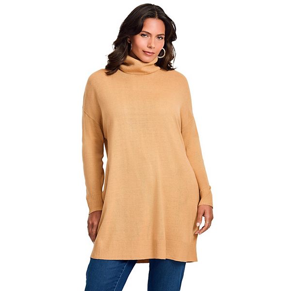 

Женский свитер-туника с воротником-стойкой plus size Avenue, Soft Camel