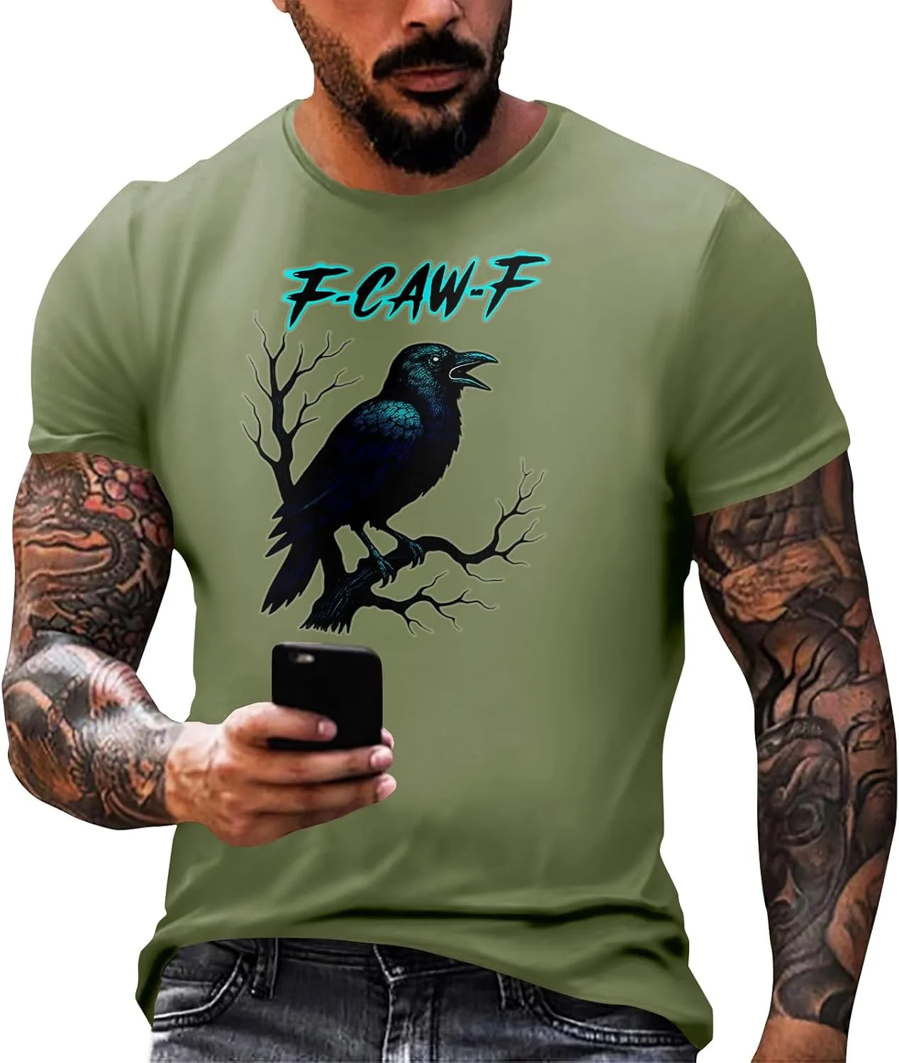 

Мужская футболка F-caw-F с принтом ворон FQZWONG