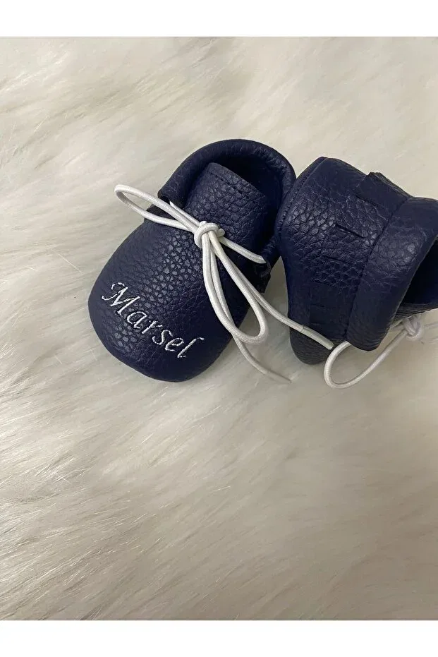 Детские тапочки-мокасины для девочек из эко-кожи Betülün Diktikleri, Navy Blue
