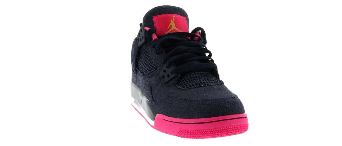 Детские кроссовки для девочек с джинсовым верхом Jordan 4 Retro, Dark Obsidian/Vivid Pink-White-Metallic Gold — фото 2