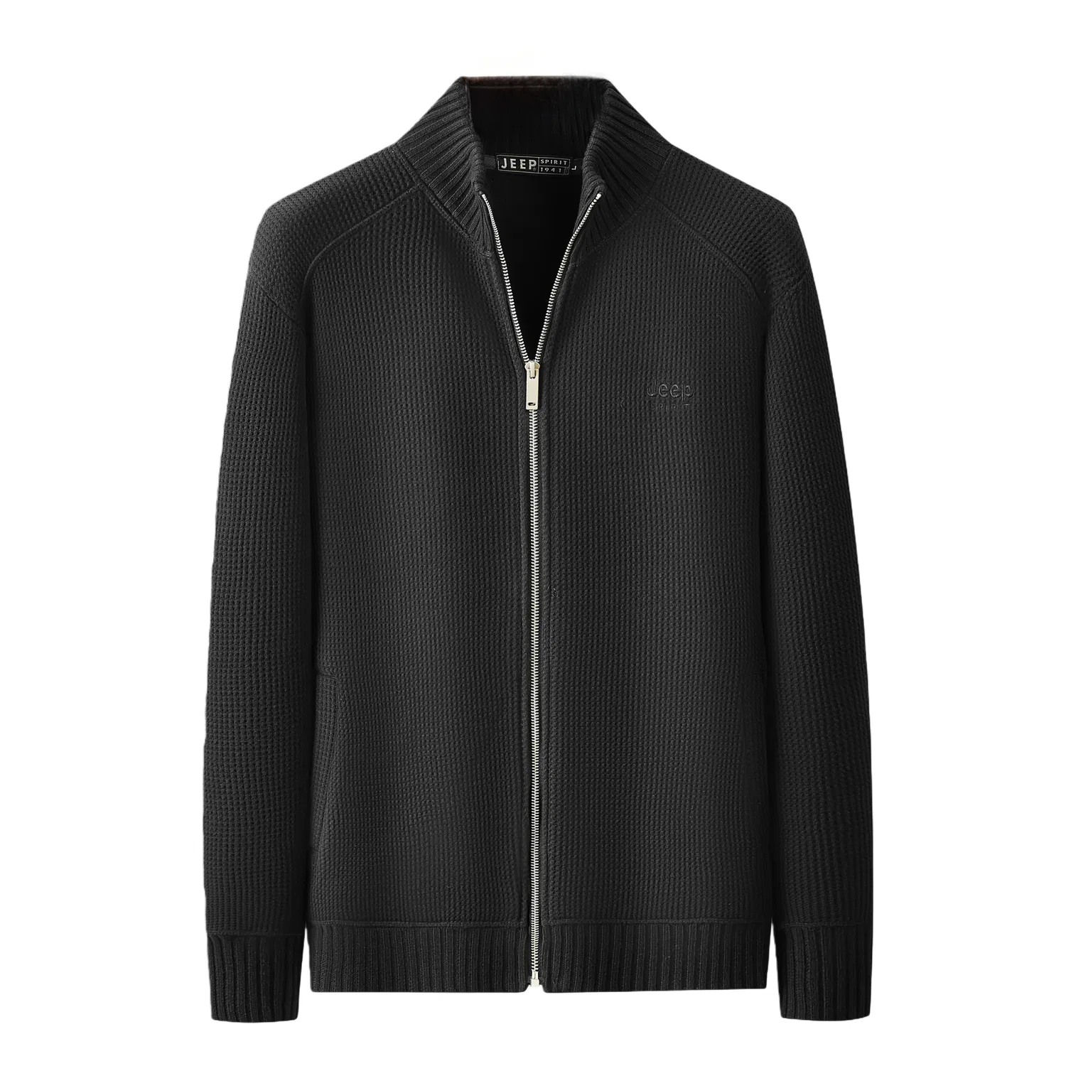 Детский утепленный кардиган на флисе с воротником-стойкой JEEP SPIRIT, Black Fleece-Lined