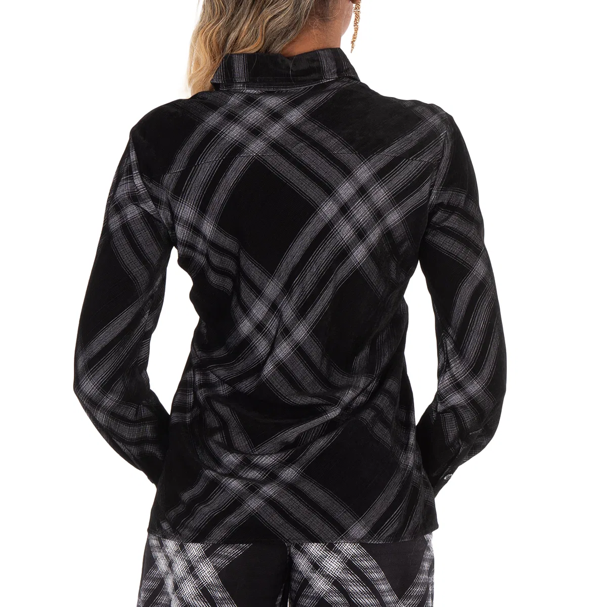 Женская рубашка с длинным рукавом, модель Long Sleeve Check-Print Button Down Shirt Burberry, Silver Tone — фото 4
