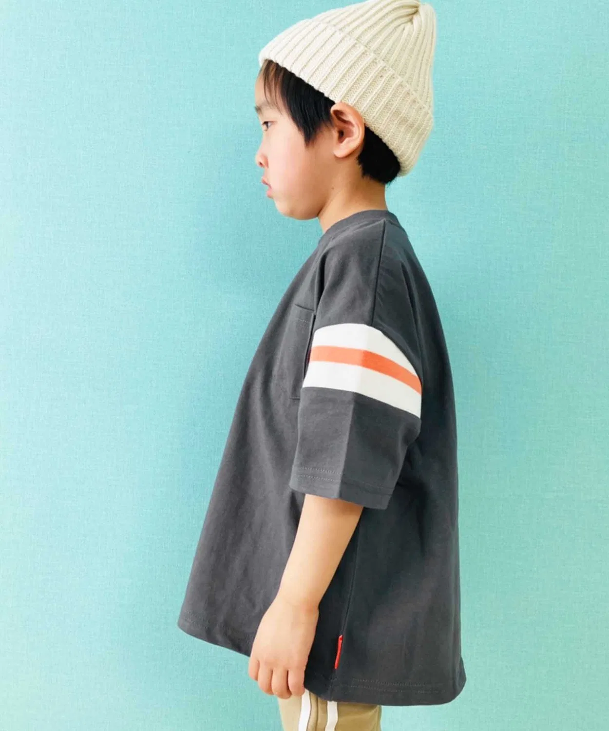 Детская футболка с длинным рукавомBig Silhouette Sleeve Rib Line Pocket 5分袖 T-Shirt SHISKY, Charcoal — фото 4