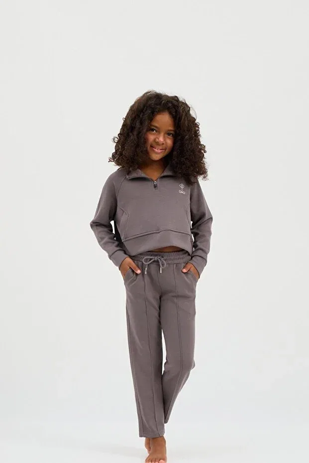 Детское худи для девочек с принтом Basics Katia&Bony, Dark Gray