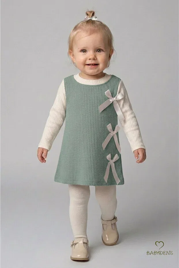 Детское платье для девочек хлопковое Ribbed Dress Babyden'S, Khaki — фото 3