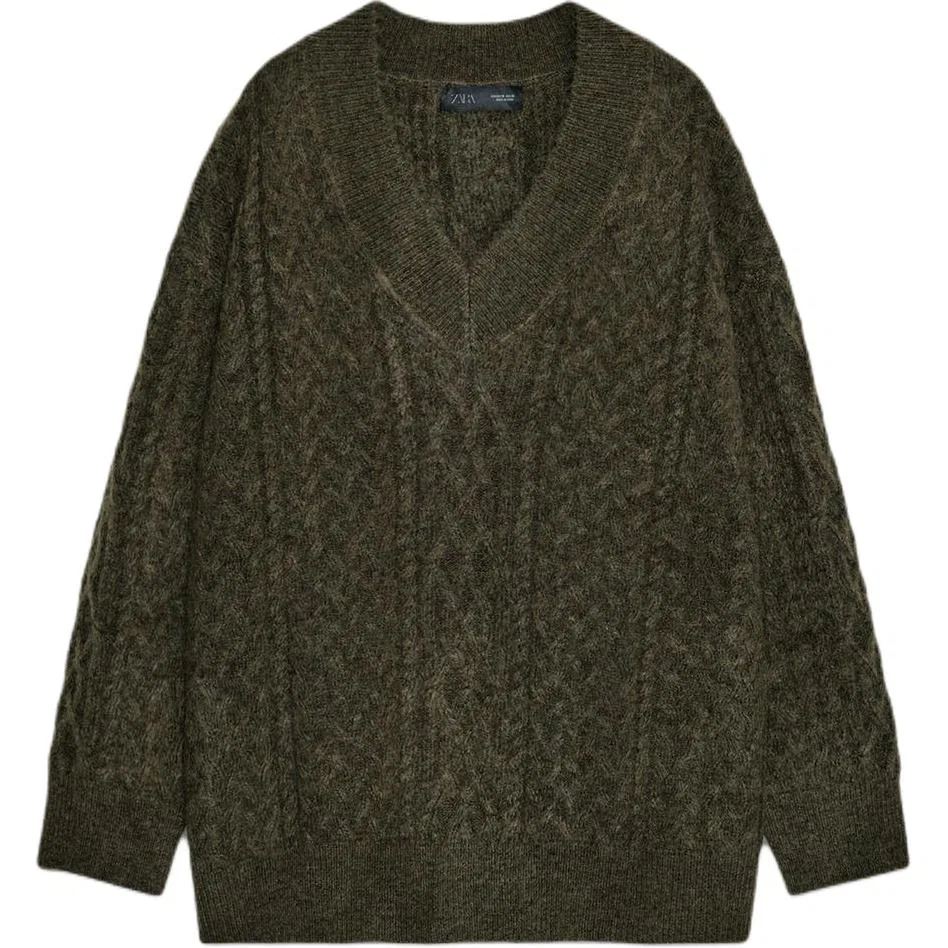 Женский свитер с V-образным вырезом Khaki ZARA