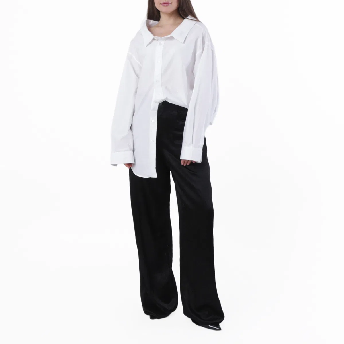 Брюки из сатина с завышенной талией Mid Rise Satin Pant Balenciaga, Black — фото 4